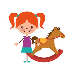 cute girl with horse wooden character icon vector illustration design
