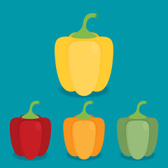 Flat vector peppers set in different colors