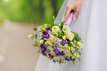 beauty wedding bouquet of violet and white roses