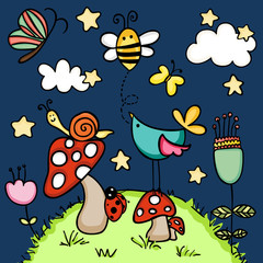 Animals in a rainforest at night
