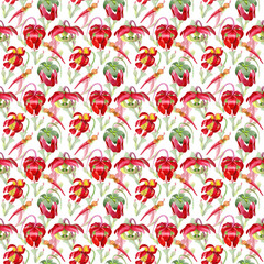 Wildflower Sarracenia flower pattern in a watercolor style. Full name of the plant: Sarracenia Aquarelle wild flower for background, texture, wrapper pattern, frame or border.