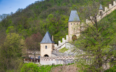 Fototapeta na wymiar Karlstejn castle walls and towers, Czech Republic