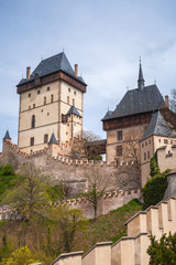 Fototapeta na wymiar Karlstejn castle exterior. Gothic castle facade