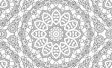 Complex Kaleidoscope Mandala. For Coloring Book. Black Lines on White Background. Abstract Geometric Ornament. Vector.