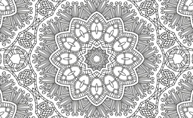 Complex Kaleidoscope Mandala. For Coloring Book. Black Lines on White Background. Abstract Geometric Ornament. Vector.