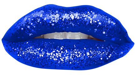 Blue Lips with Glitter - Isolated and Detailed Illustration, Vector