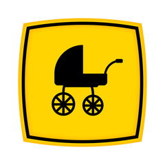 Fototapeta na wymiar gelbes Schild - Icon - Kinderwagen retro
