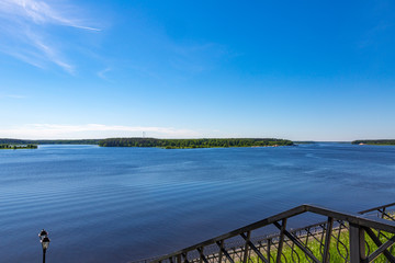 Fototapeta premium The shore of the grandiose Russian Volga river near the town of Myshkin on a summer day. Yaroslavl region 