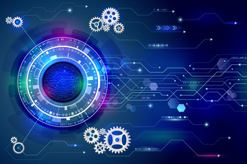 Abstract circular technology concept. Hi-tech communication on the blue background. Futuristic radial elements style. Vector illustration eps10