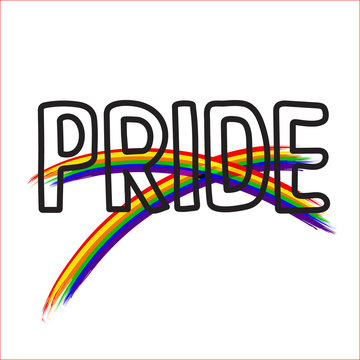 Colored rainbow letters of the handwritten text Pride.   Original symbol for gay parade. Vector designe.