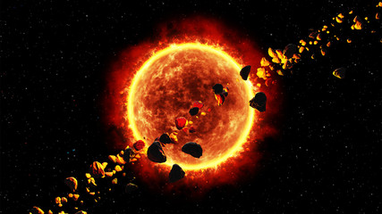 A cluster of asteroids around the Sun © ArtPerfect