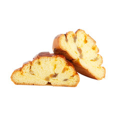 Home-made baking: Buns with raisins, isolated on white