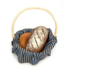 rye bread in a basket isolated on a white background