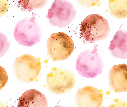 Round spot color  seamless pattern. Ice-cream balls hand drawn background. Raster illustration..