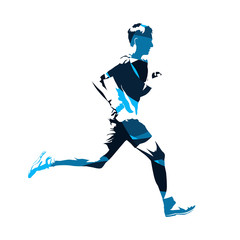 Fototapeta na wymiar Abstract blue running man silhouette, active teenager