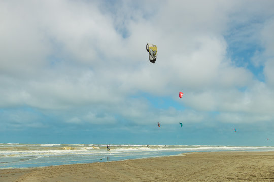 kite surfer on the beach of the Touquet , Hauts de France , France 