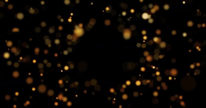 Abstract background with shining bokeh sparkles. Smooth animation looped. With a central place for your logo or text. Abstract golden bokeh particles seamless loop