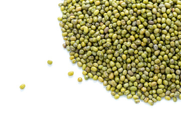 mung beans (Vigna radiata) alternatively known as the moong bean, green gram on white background