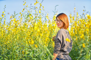 Portrait of beauty woman in the Meadow.Portrait of young beautiful smiling woman outdoors.