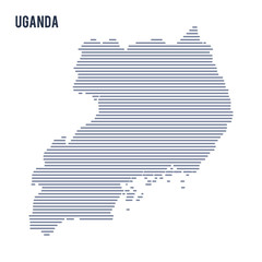 Vector abstract hatched map of Uganda with lines isolated on a white background.