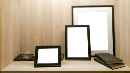 Blank picture frame template set for Photo or picture painting art gallery in interior Placed on the table.