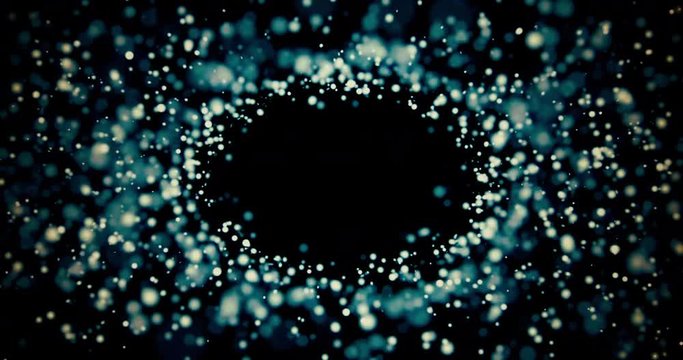 Abstract background with shining bokeh sparkles. Smooth animation looped. With a central place for your logo or text. Abstract blue bokeh particles seamless loop