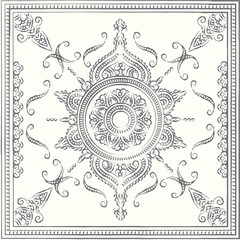 Hand-drawn mandala. Charcoal.  Round, circle pattern. Greeting, invitation card. Mehndi and yoga design. Oriental, Indian, Bohemian style. Vector illustration.