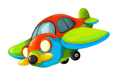 Fototapeta na wymiar cartoon happy traditional plane with propeller flying