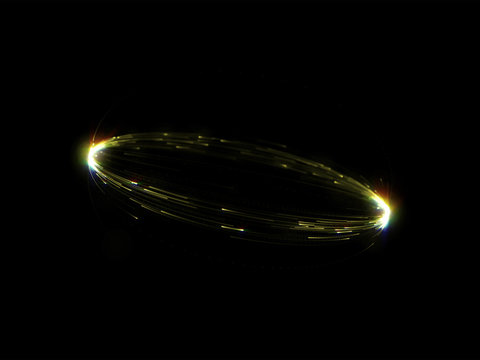 Gold light effect of luminous disk shape of bright circle line in motion.