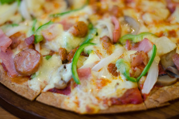 Yummy pizza on table