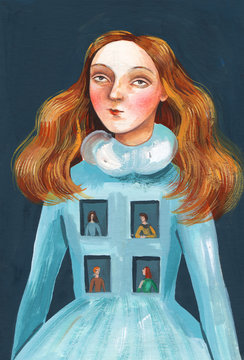 Portrait of girl with windows on her body
