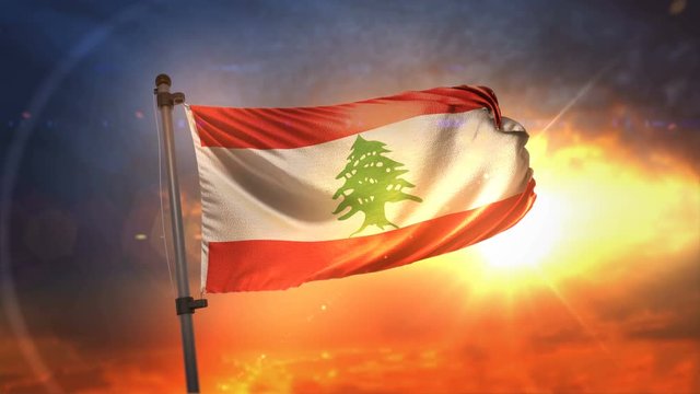Lebanon Flag Backlit At Beautiful Sunrise Loop Slow Motion 4K