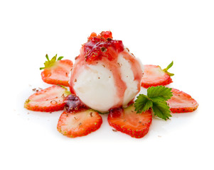 Ice cream with Strawberry on white background.