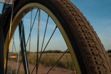 Bicycle wheel and tire, close-up,