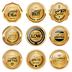 Set of advertising badges. Golden luxury icons.