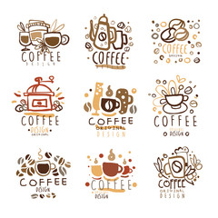set of colorful hand drawn vector Illustrations for coffee shop
