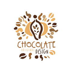 Chocolate label original design, hand drawn vector Illustration