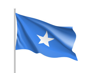 Waving flag Federal Republic of Somalia. Symbol african state in proportion correctly and official colors. Patriotic national sign of somali. Vector icon illustration