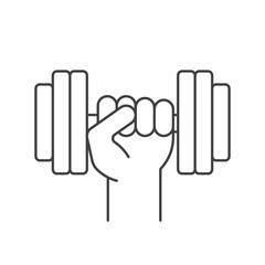 Hand holding gym barbell linear icon