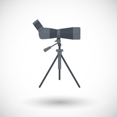 Bird watching monocular on tripod flat vector icon