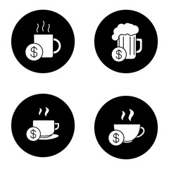 Buy drinks glyph icons set