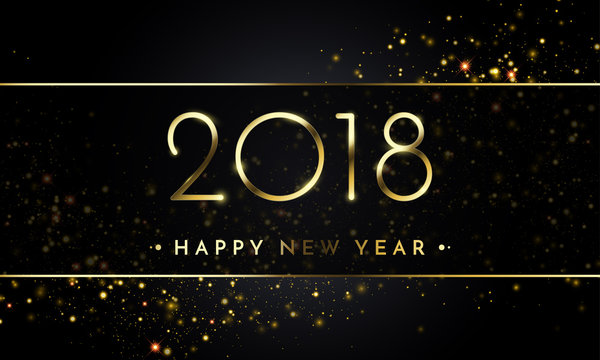 Vector 2018 New Year Black background with gold glitter confetti splatter texture.
