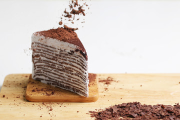 Chocolate cake and cocoa powder