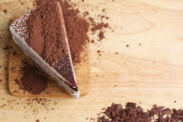 Chocolate cake and cocoa powder