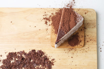 Chocolate cake and cocoa powder