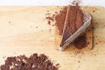 Chocolate cake and cocoa powder