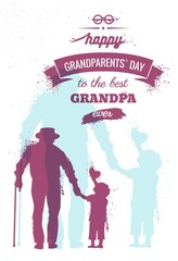 Happy Grandparents Day flyer, banner or poster, silhouette of a grandfather holding his grandchild hand. Vector illustration