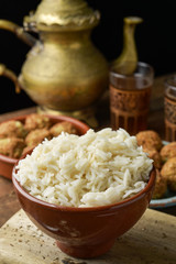 long grain rice, falafel and tea