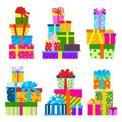 Gift box packs composition event greeting object birthday isolated vector illustration.