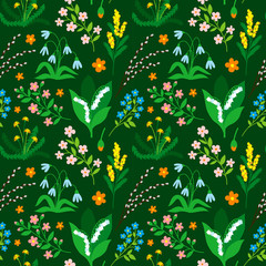 Nature spring and summer flower illustration seamless pattern background floral vector